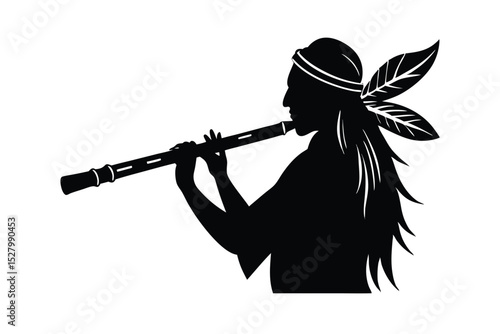  silhouette of a native american flute.eps