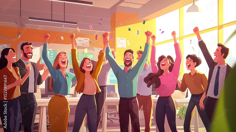Fototapeta premium Joyful group of people celebrating together with cheers and smiles in a festive atmosphere