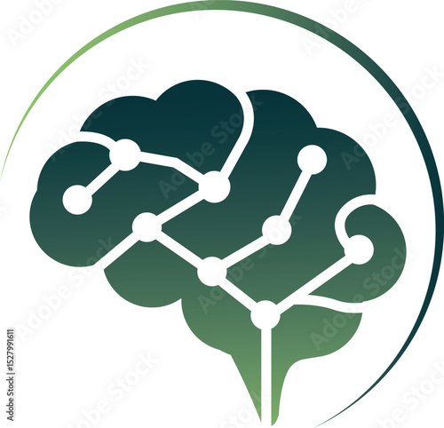 Modern Brain circle Deep Learning Icon Solid Style. Vector logo Design