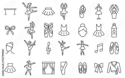 A delightful array of minimalistic ballet themed icons showcasing dance elements in a simple design