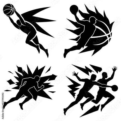 Four pterodactyl silhouettes displayed in a square formation against a white background image design