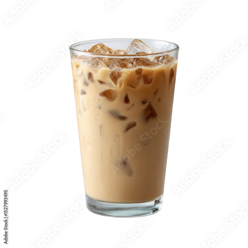 Iced coffee drink in a glass with ice cubes, refreshing and energizing beverage perfect for warm days and coffee lovers.