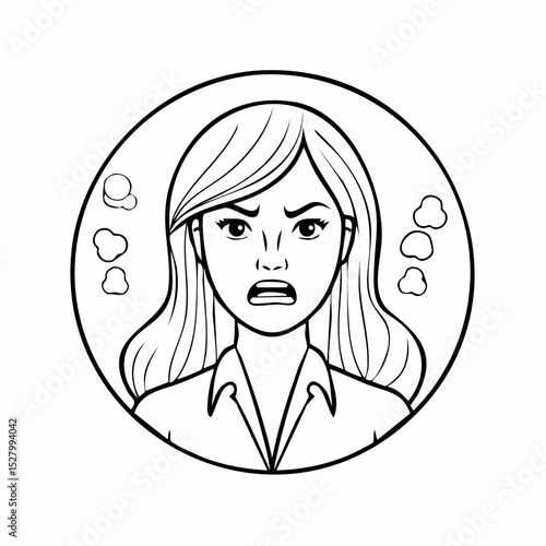 Angry woman face icon vector