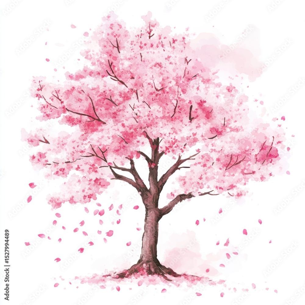 Fototapeta premium Watercolor cherry blossom tree in spring