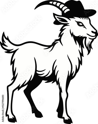 Stylish Goat with Hat and Blue Eyes - Vector Illustration