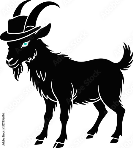 Stylish Goat with Hat and Blue Eyes - Vector Illustration
