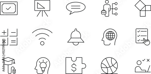 Collection of Minimalist Line Icons Business, Communication, and Education Symbols for Website or App Design