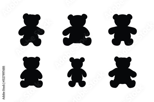 Teddy bear silhouette vector set, Cute teddy icon bundle