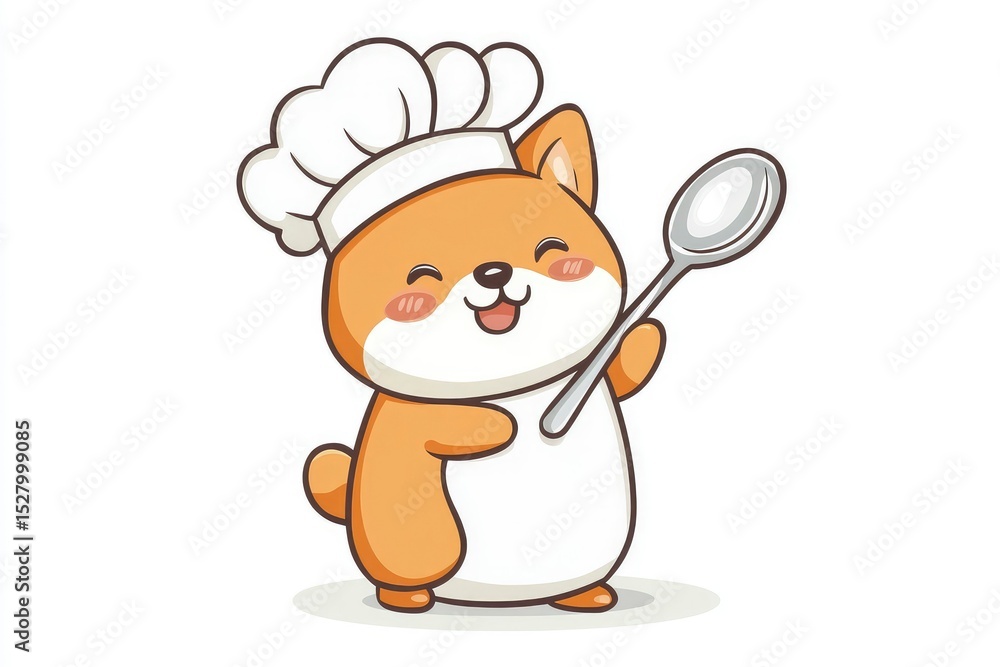 Cute Puppy Holding Spoon – Vector Chef Dog on White Background Cute Puppy Holding Spoon – Vector Chef Dog on White Background