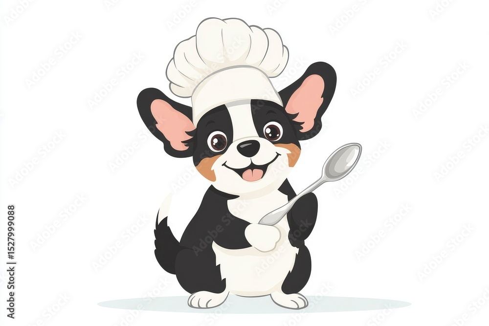 Fototapeta premium White Background Chef Dog – Cartoon Kawaii Cook Vector
