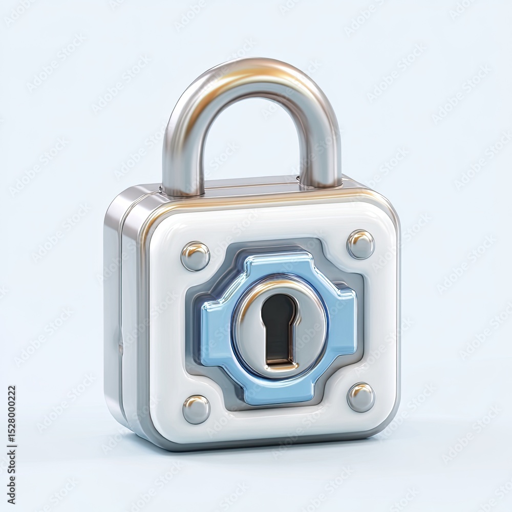 Metallic padlock icon, light blue accents Metallic padlock icon, light blue accents