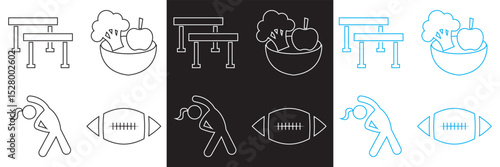 Healthy Lifestyle  Icon . Nutrition, exercise, wellness, sleep, yoga, meditation, heart rate, gym,  fitness, health monitoring etc icons. Vector for websites, mobile interfaces,  banner etc. EPS 10