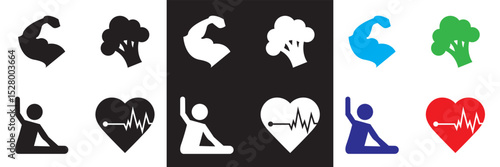 Healthy Lifestyle  Icon . Nutrition, exercise, wellness, sleep, yoga, meditation, heart rate, gym,  fitness, health monitoring etc icons. Vector for websites, mobile interfaces,  banner etc. EPS 10