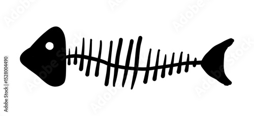 Fish bone icon fishbone skeleton silhouette. Cartoon fish bones, tail and head. Simple fossil drawing.