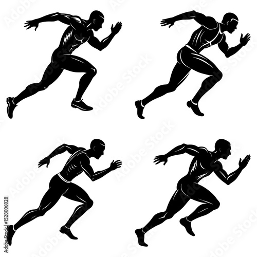 Collection of four black and white shark illustrations in different poses and perspectives shown