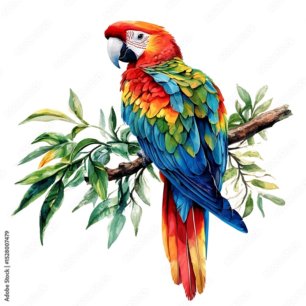 Fototapeta premium Gorgeous exotic parrot with striking colors perched on a wooden branch