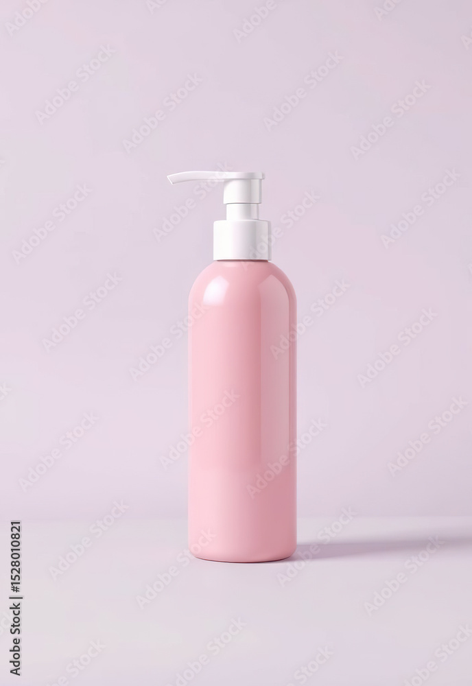 Pink plastic pump bottle on pastel background, ideal for skincare or cosmetic product packaging Pink plastic pump bottle on pastel background, ideal for skincare or cosmetic product packaging