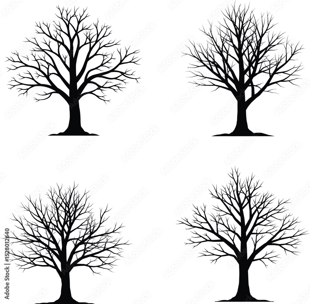Obraz premium Halloween tree silhouette, vector, illustration, line art.