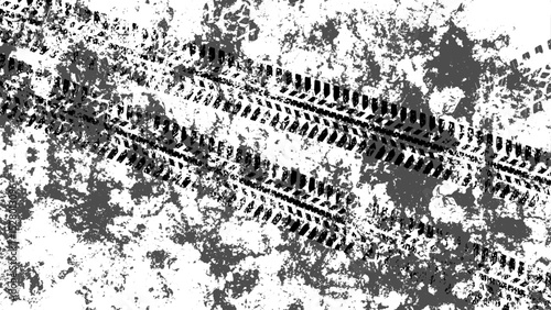 ダイナミックなタイヤ痕のモノクロデザイン
