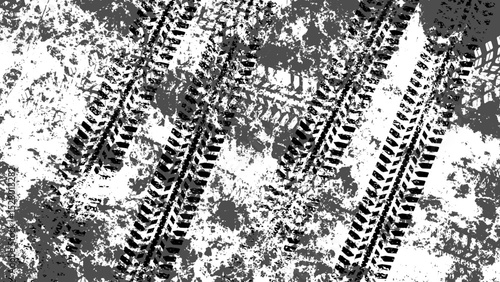 ダイナミックなタイヤ痕のモノクロデザイン
