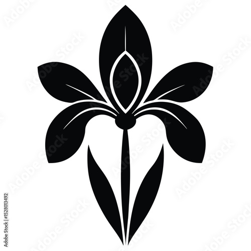 Stylized black iris flower isolated on white background