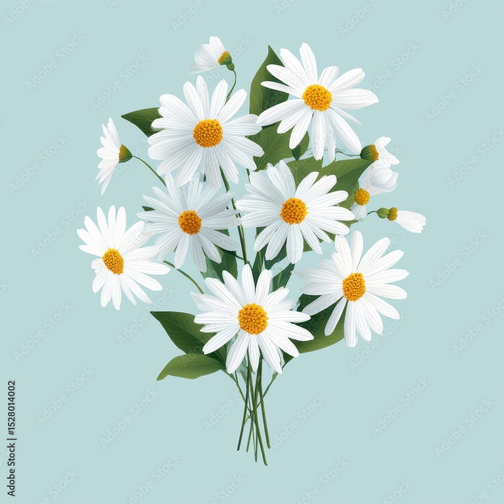 Fototapeta premium Delicate bouquet of white daisies against a pale background.