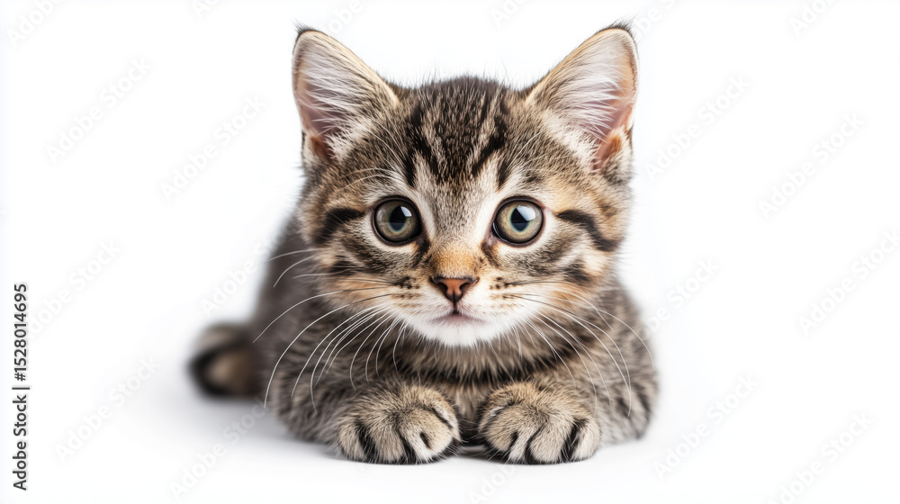 Fototapeta premium cat on white background, tabby_cat_sitting_and_looking_on_white_background