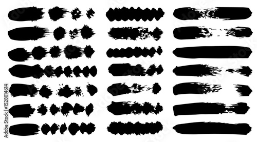 Diverse Black Ink Brush Strokes Textures Pack Ideal for Design Projects and Artistic Applications