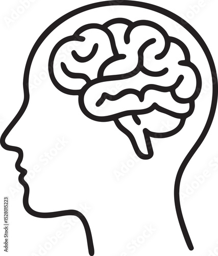 Human Head Profile With Brain Outline Showing Thought Process and Intellectual Capacity minimalist black outline