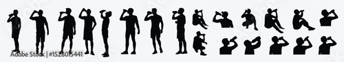 man drinks water silhouette