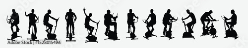 man exercise bike vector silhouettes