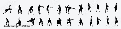 man kettlebells vector silhouettes