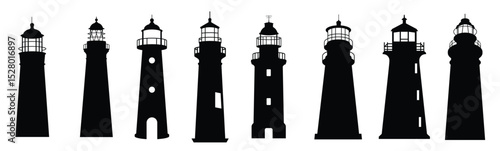  lighthouse vector silhouette set