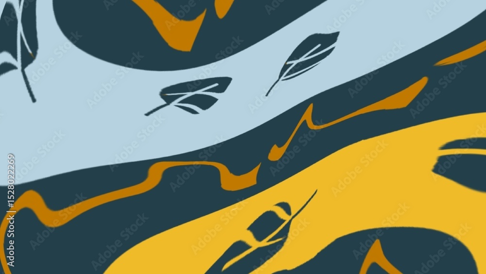 Fototapeta premium Abstract Artwork with Stylized Leaves and Colorful Wavy Motion Design. Illustration