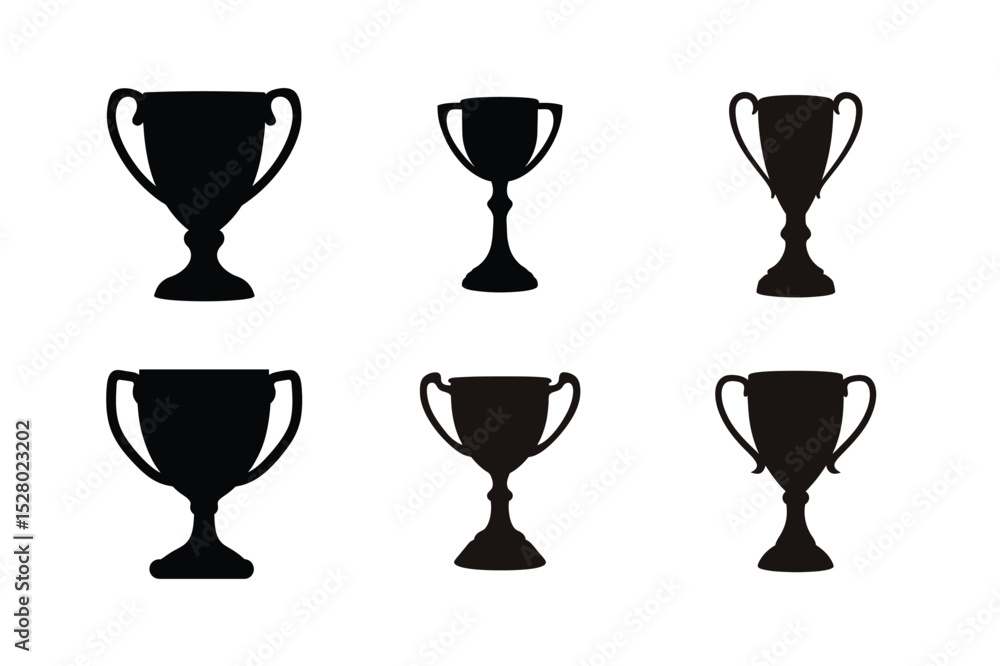Trophy cup icon vector set, Award trophy cup silhouettes vector Trophy cup icon vector set, Award trophy cup silhouettes vector