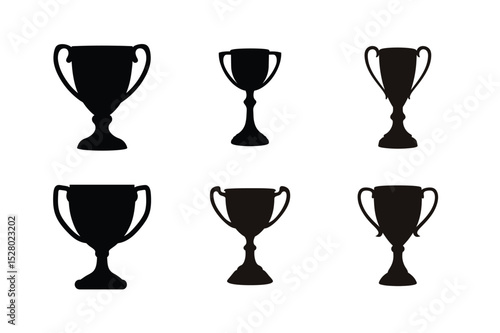 Trophy cup icon vector set, Award trophy cup silhouettes vector