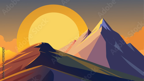 Sunset in the mountains. Vector illustration of a mountain landscape.