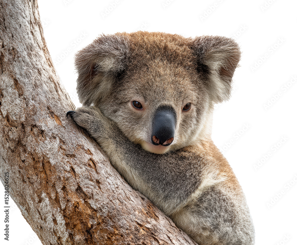 Fototapeta premium Koala resting on a tree trunk in a natural setting