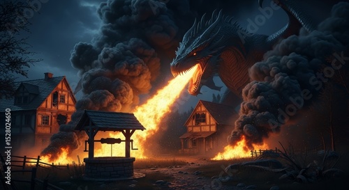 huge dragon breathing fire
