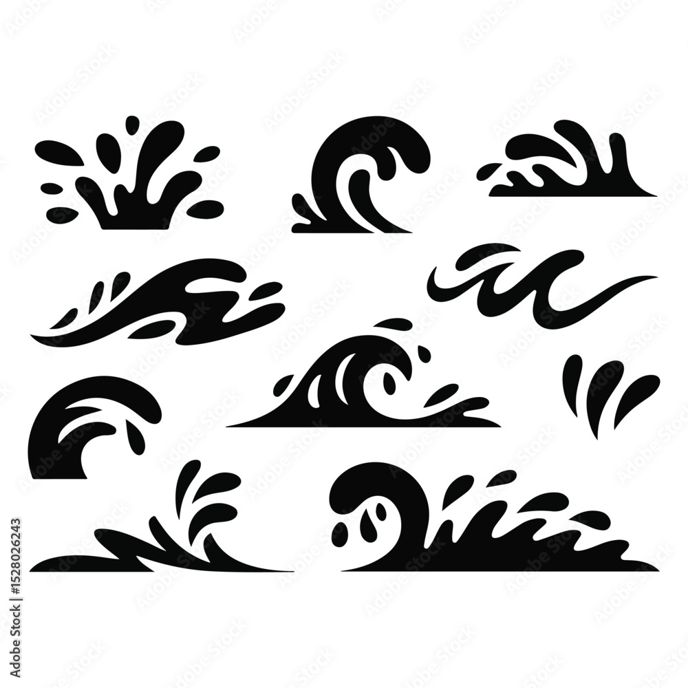 Fototapeta premium Abstract Wave Collection Isolated on White Background. Stylized Sea Icon Set