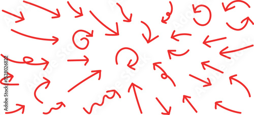 イラスト素材：手書きのベクター矢印セット　赤　 Hand drawn cute vector arrows set