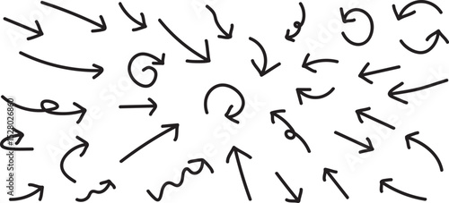 イラスト素材：手書きのベクター矢印セット　黒　 Hand drawn cute vector arrows set