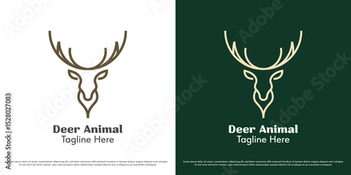 Deer head antlers logo design illustration. Deer hunting club silhouette. Abstract mammal animal geometric linear line icon symbol simple minimal.