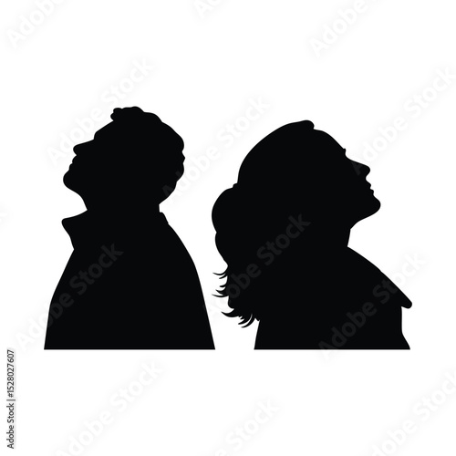 silhouette of pensive man and woman standing back to back