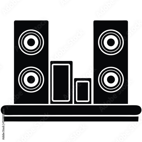 Home stereo system with speakers and subwoofer isolated on white background
