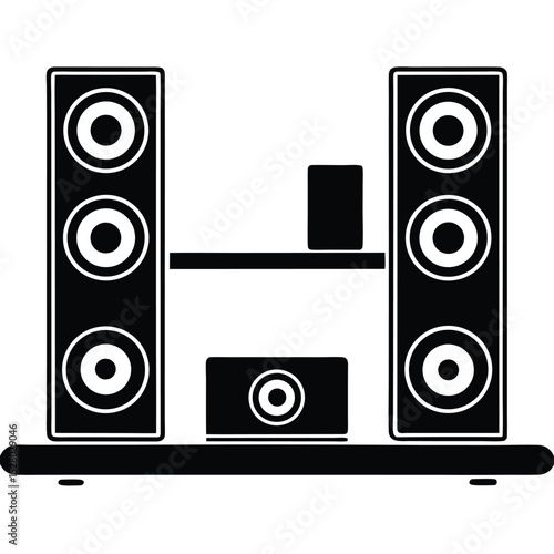 Home stereo system with speakers and subwoofer isolated on white background