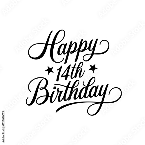 Happy 14th Birthday. Birthday Vector Design Isolated on White Background