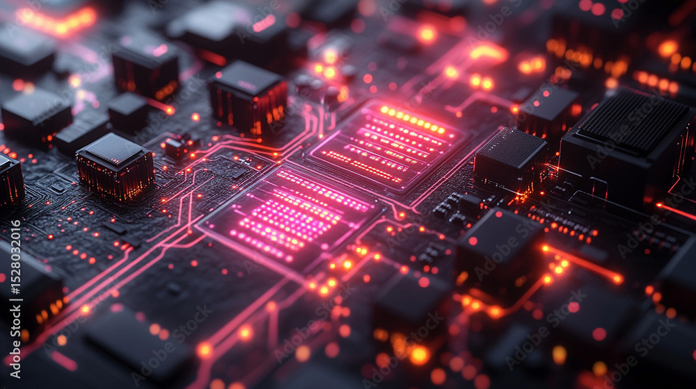 Abstract Circuit Board with Glowing Components Abstract Circuit Board with Glowing Components