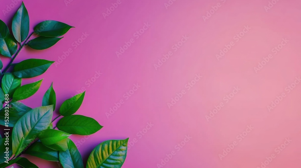 Fototapeta premium Green leaves pop against a soft pink background in decor