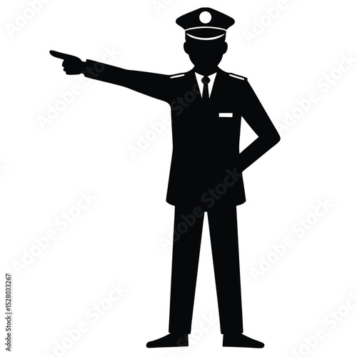 Silhouette of a Directing Officer with Cap, Tie, and Hand Gesture